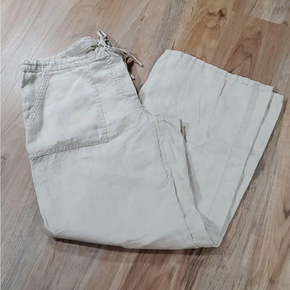 🔺️LondonJean Cream Chino Belted Wide Leg Linen Pants Small